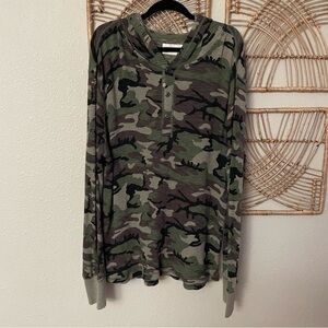 Denim & Supply Ralph Lauren Camo Thermal Henley Hoodie Waffle Knit Y2K XL B19